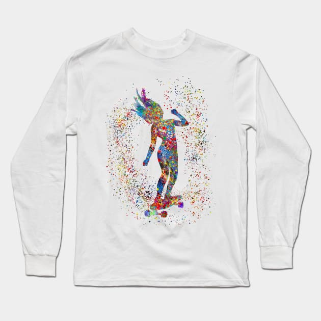 Skateboarding, girl Skateboarding Long Sleeve T-Shirt by RosaliArt